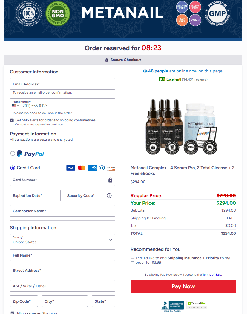 metanail serum pro secure checkout page usa official